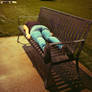 headless girl on bench