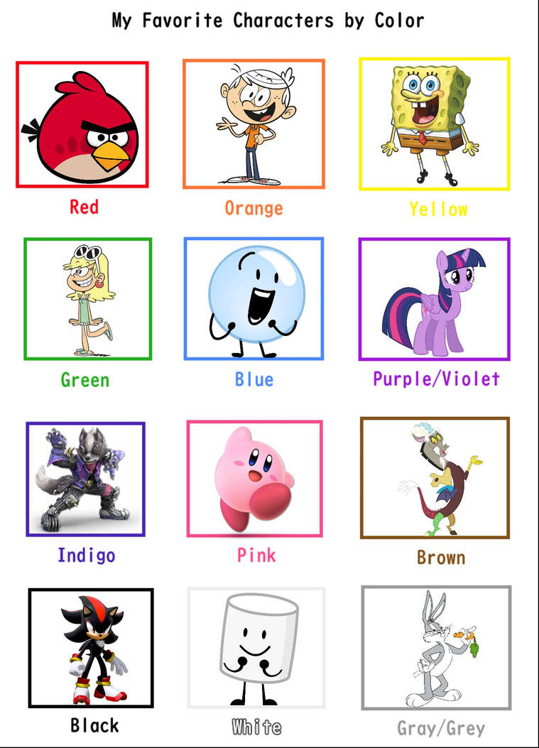 My Favorite Characters by Color part 3 by Estebanisawesome on DeviantArt