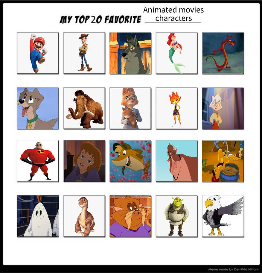 Top Animation Characters My top 20 favorite animated movies characters by Estebanisawesome on ...