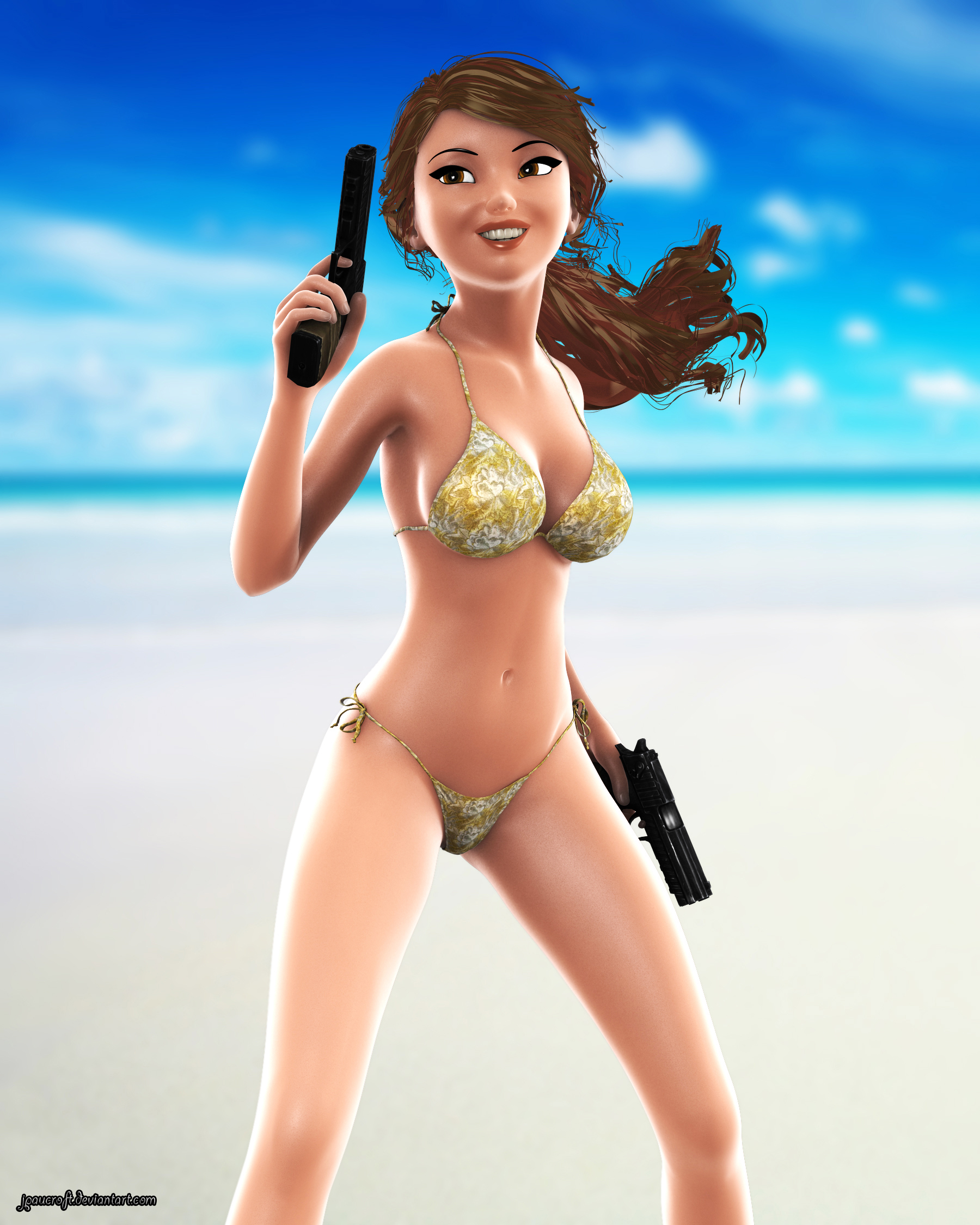 Lara Croft Toon on the beach