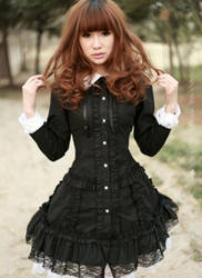 Charming Black Gothic Lolita Lace Costume Dress