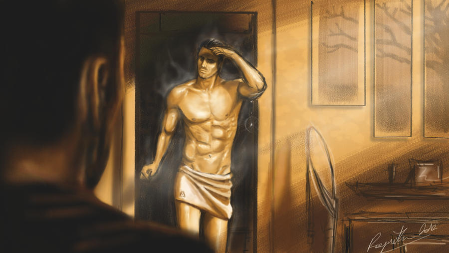 Kaidan in his apartment in the light of the sunset