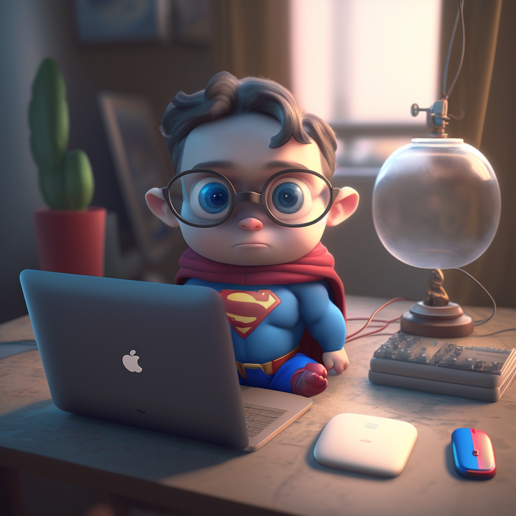 Baby Superman working on his laptop by NikotTroou on DeviantArt