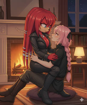 Lien Da X Astolfo by the fireplace
