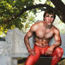 Red Tights on Marble Bench