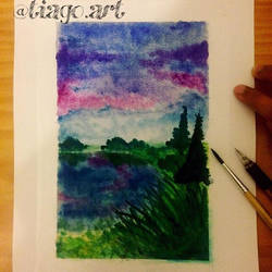 The Lagoon by the Forest - Watercolour