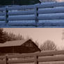 Barn in Snowy Field - Triptych