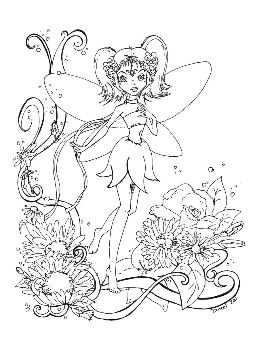 Flowers fairy lineart