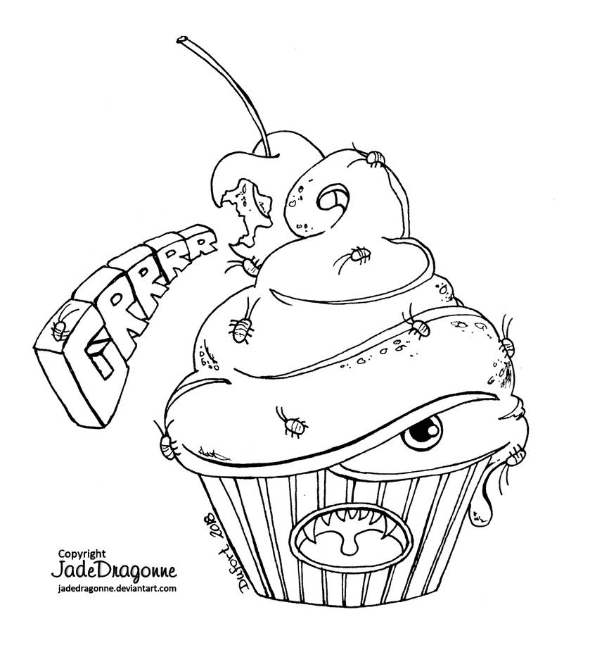 Monster cupcake - Lineart by JadeDragonne
