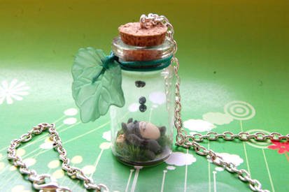 Totoro handmade necklace with bottled miniature