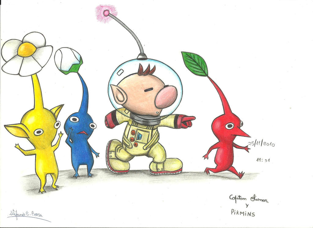 pikmins and capitan olimar