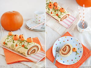 Pumpkin roll with walnut praline paste