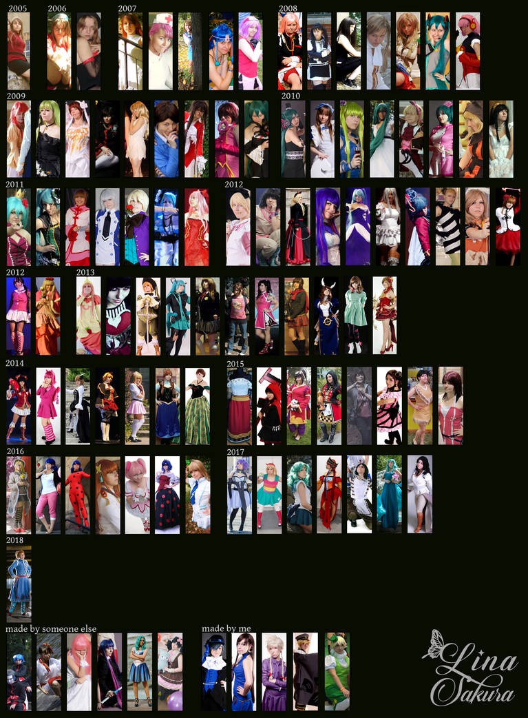 My cosplay list 2005 - 2018 by linasakura on DeviantArt