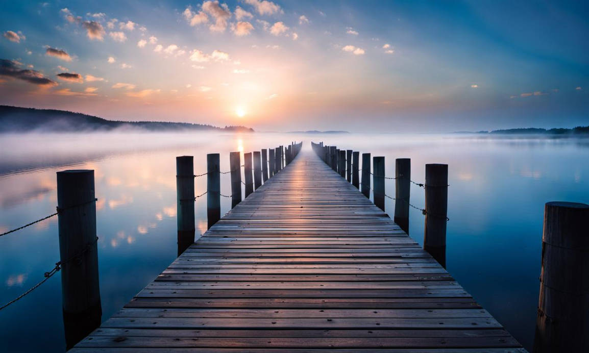 Wooden jetty, stretched to the horizon