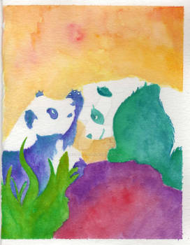 Panda Bears Watercolor Card