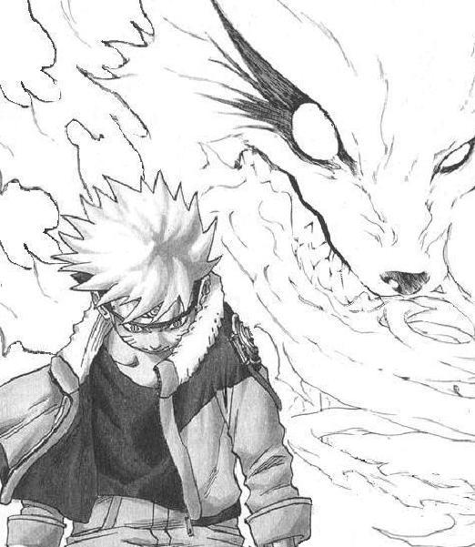 uzumaki naruto, hatake kakashi, and kurama (naruto and 2 more) drawn by  dashi_(minzoku_gb)