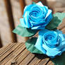 Origami Sato Blue Rose with stem and leaves