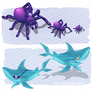 Purple shadow monster spider and sharky