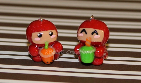 Red Ninja Drinking Boba Charm