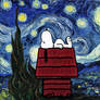 Snoopy under a starry night