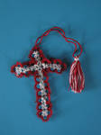 Handmade Tatted Cross Red by cappling