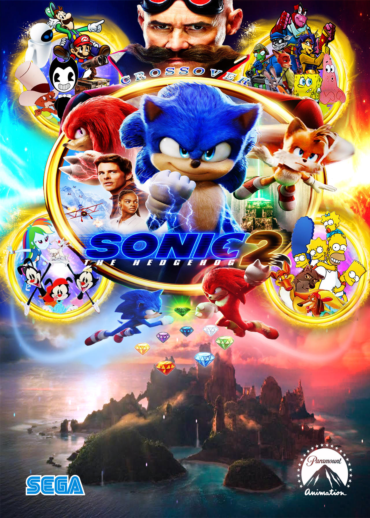 SONIC THE HEDGEHOG 2 Movie Film Super Sonic Figure with Chaos Emeralds 4  SEGA