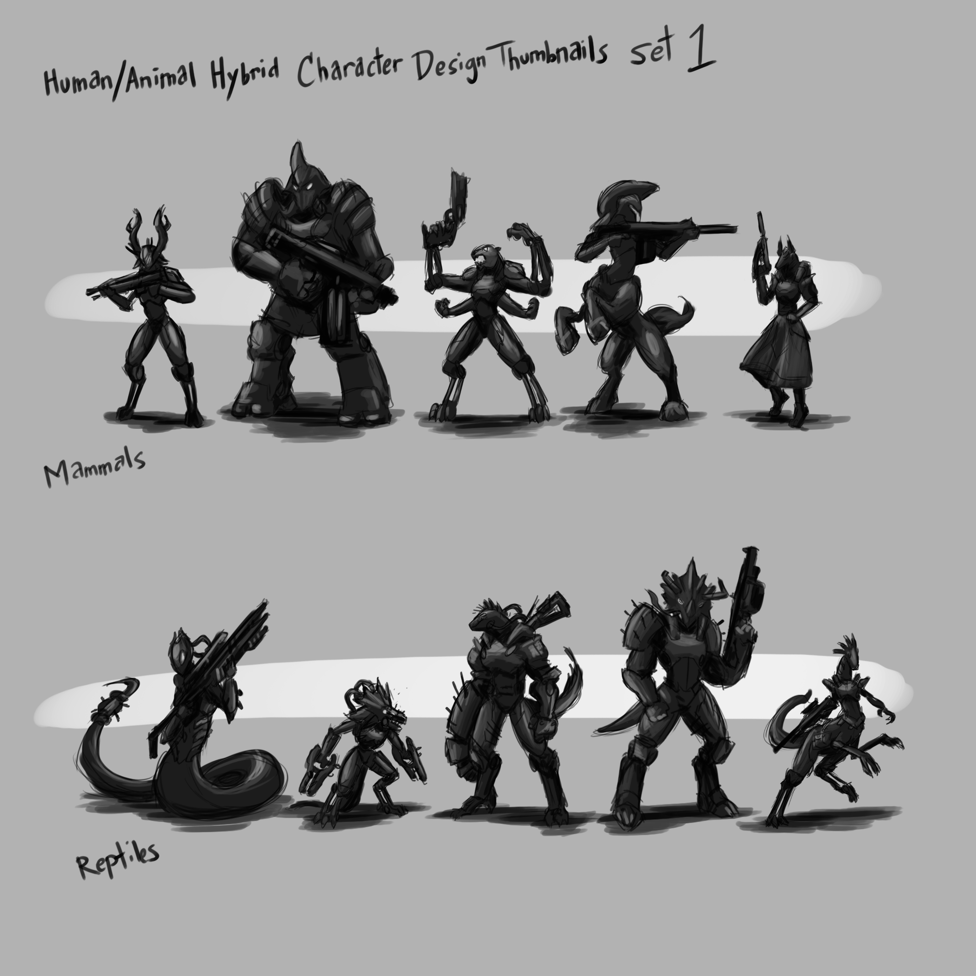 Animal Hybrid FPS Character Design Thumbnails