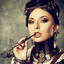 Steampunk girl with cigarett