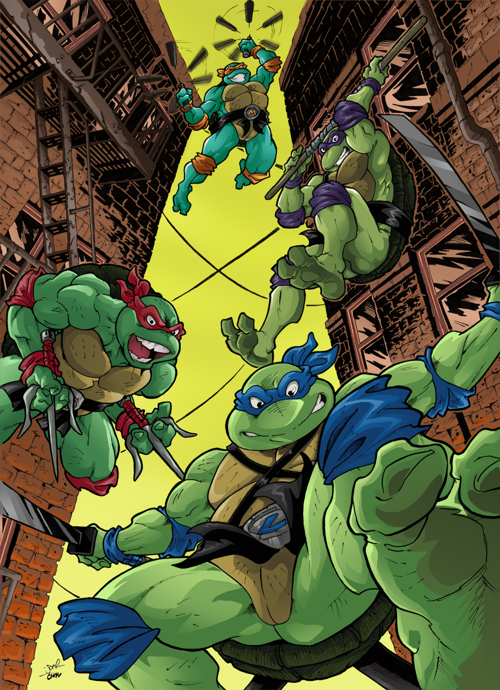 Turtle Jump Roping Turtles jumping from the rooftop! - coloured ver. by Joelchan on DeviantArt