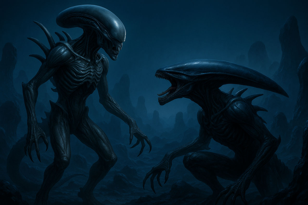 20250516 1854 Alien Confrontation in Rocks remix 0