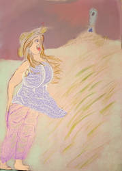 Lady on windy fields