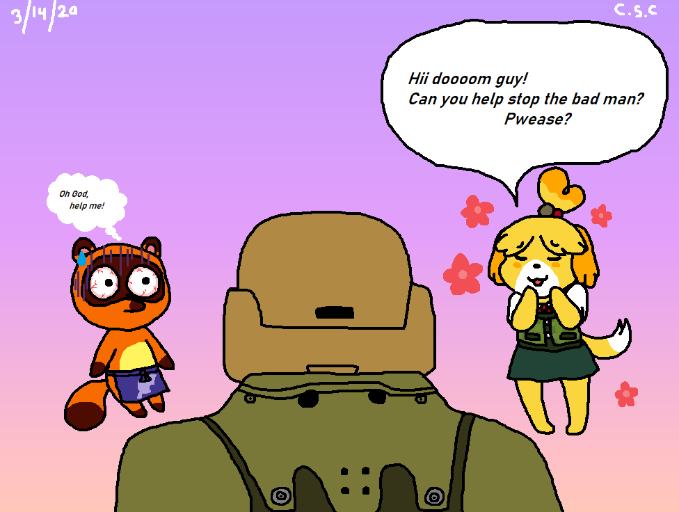 Doom Guy, Isabelle, And Tom Nook by ClassicSonicChick on DeviantArt