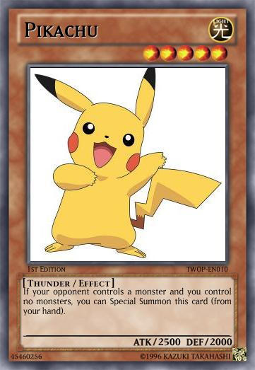 pikachu yugioh card your opponents Active Pokemon is now Paralyzed Traded pikachu for yugioh card