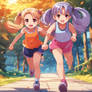 Two girls jogging