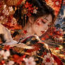 Moonlit Kimono Garden with Cranes