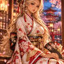 Golden Kimono in a Lanternlit Garden