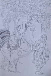 Two elves riding the orc's gigantic cock