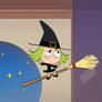 Zouk the little witch flying on a broom