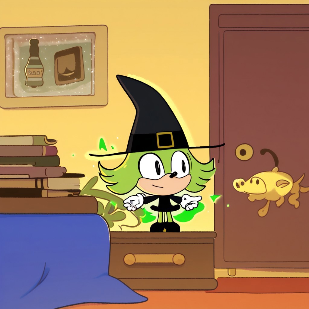 Zouk the little witch, but she looks like Sonic