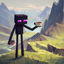 Enderman stands on the mountain drinking tea