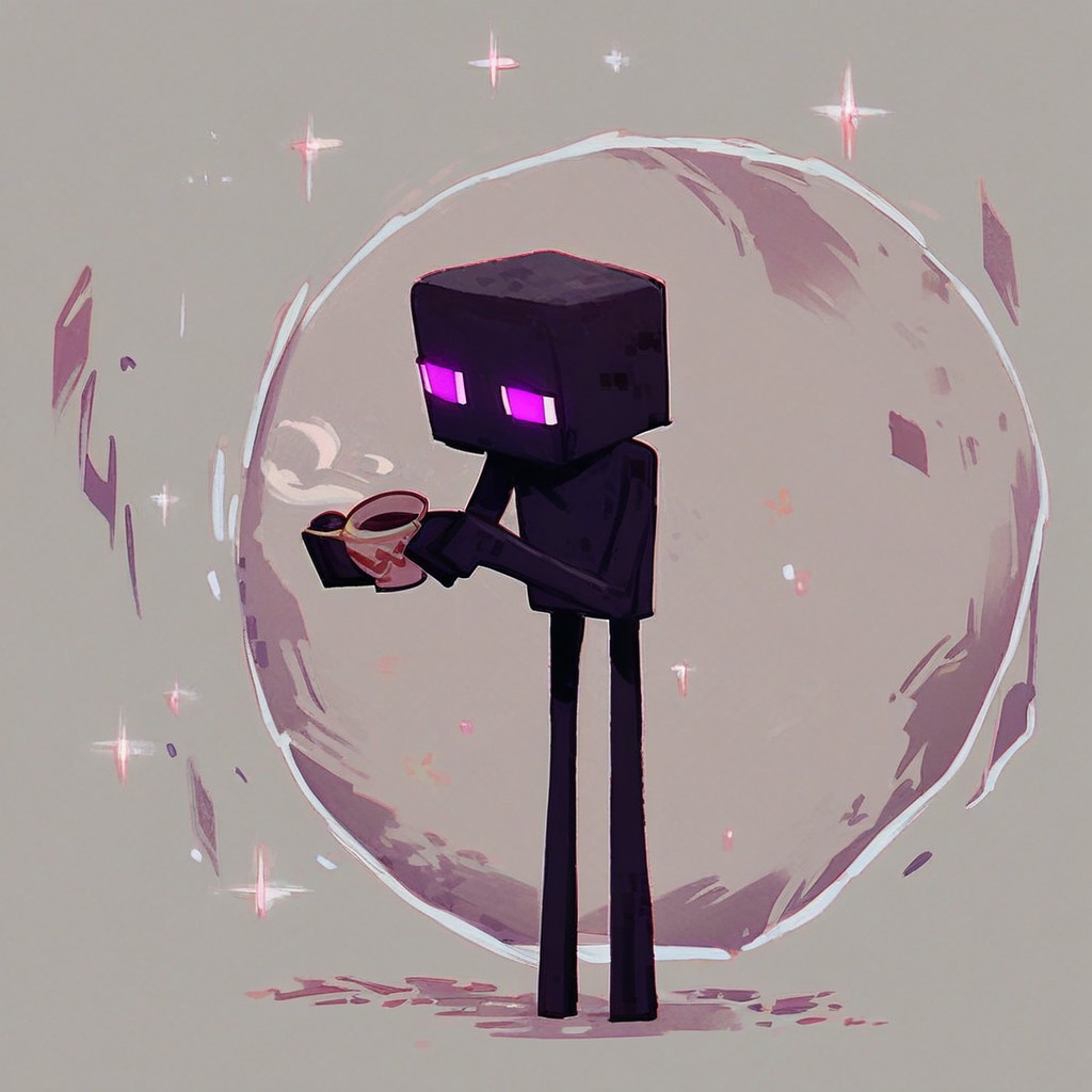 Enderman drinking tea on the background of moon