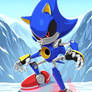 Metal Sonic stands on a mountain