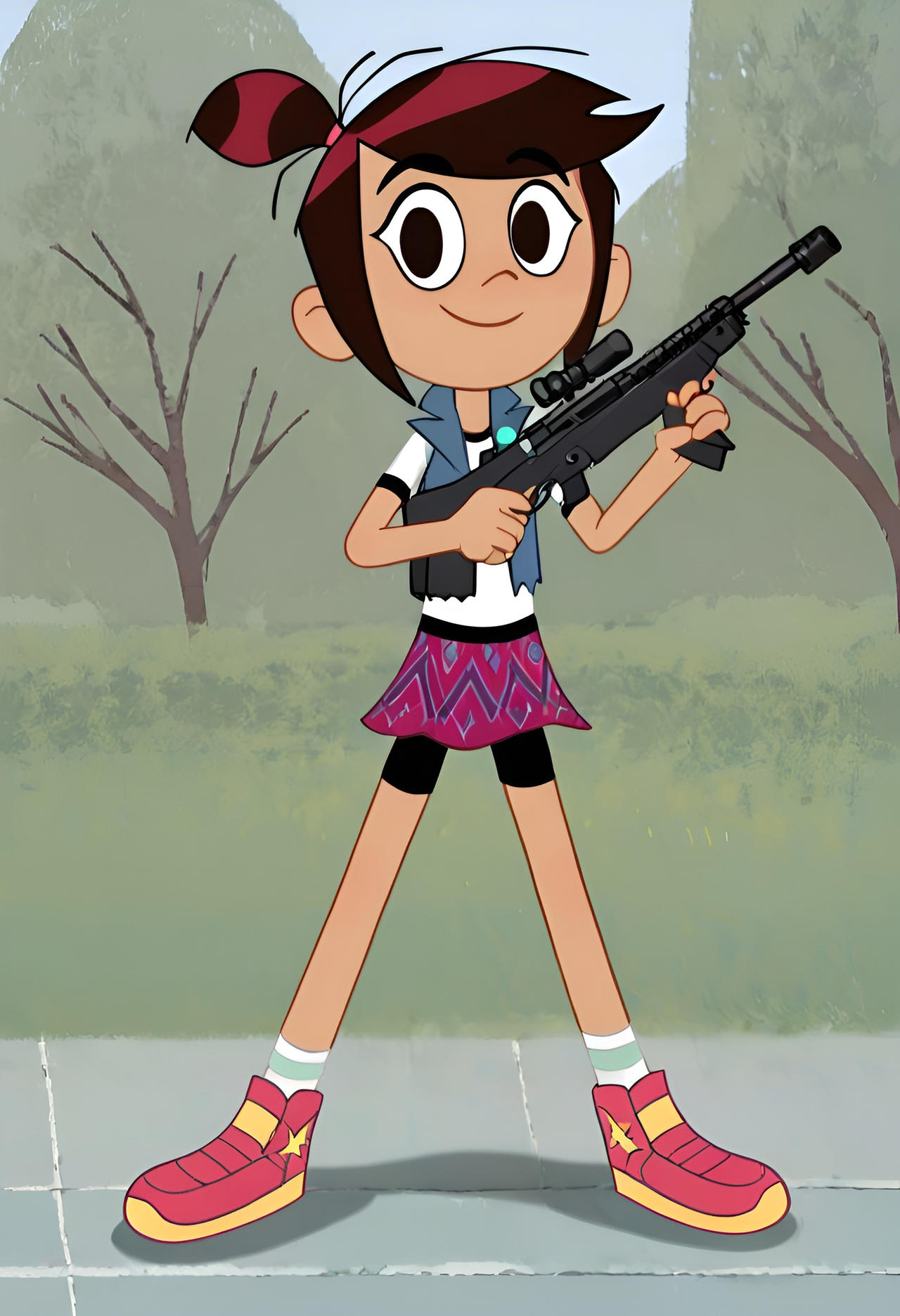 Molly Mcgee holding a sniper rifle