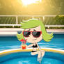 Zouk the little witch. Zouk relaxing by the pool
