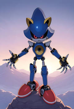 Metal Sonic standing on a mountain