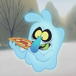 Scratch eating pizza