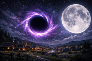 Wallpaper Moon, black hole and village for desktop