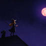 Witch on the roof. Wallpaper desktop