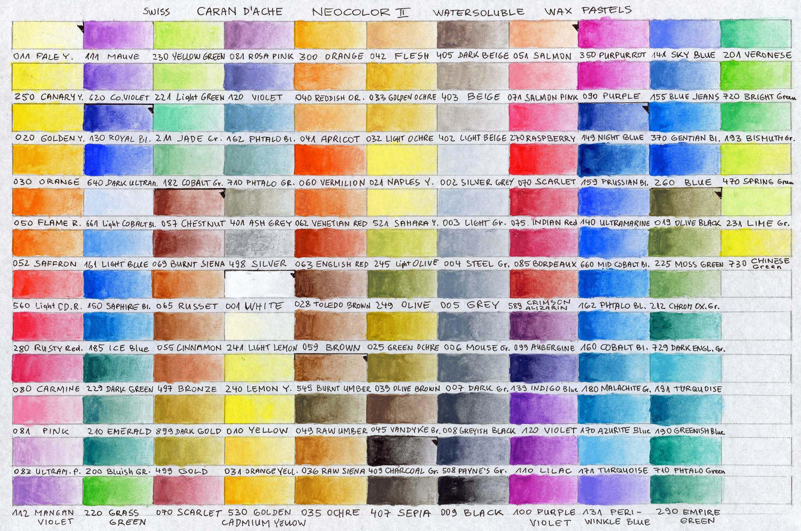 Caran D'Ache Neocolor II chart, Full color range of Neocolo…