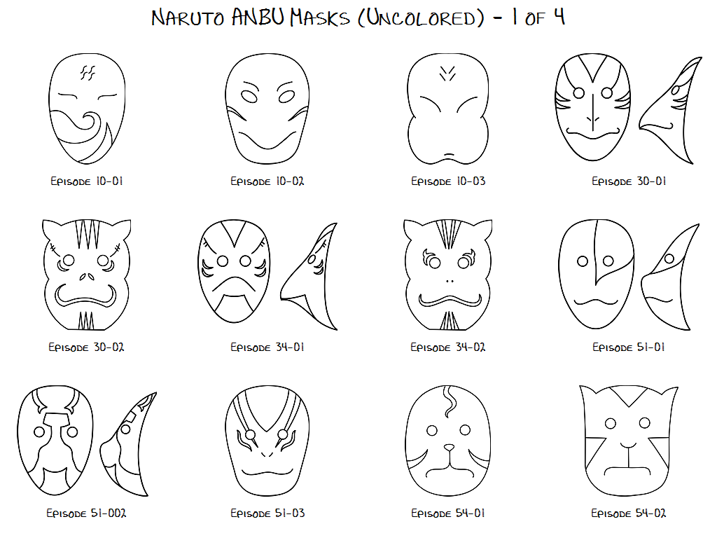 Naruto ANBU Masks 1 Uncolored by purpledragon42 on DeviantArt
